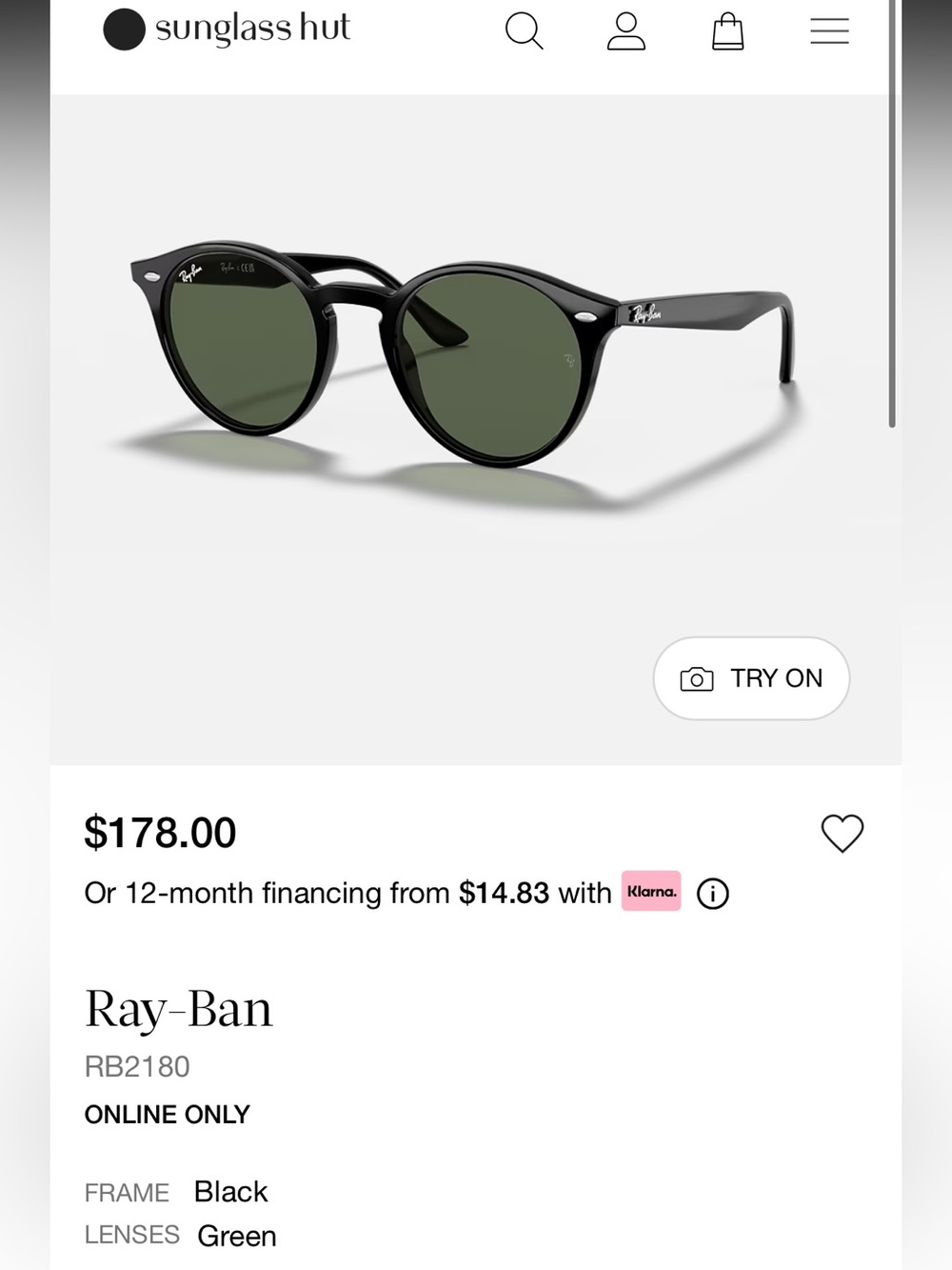 Ray-Ban 2180 Black/Green Sunglasses